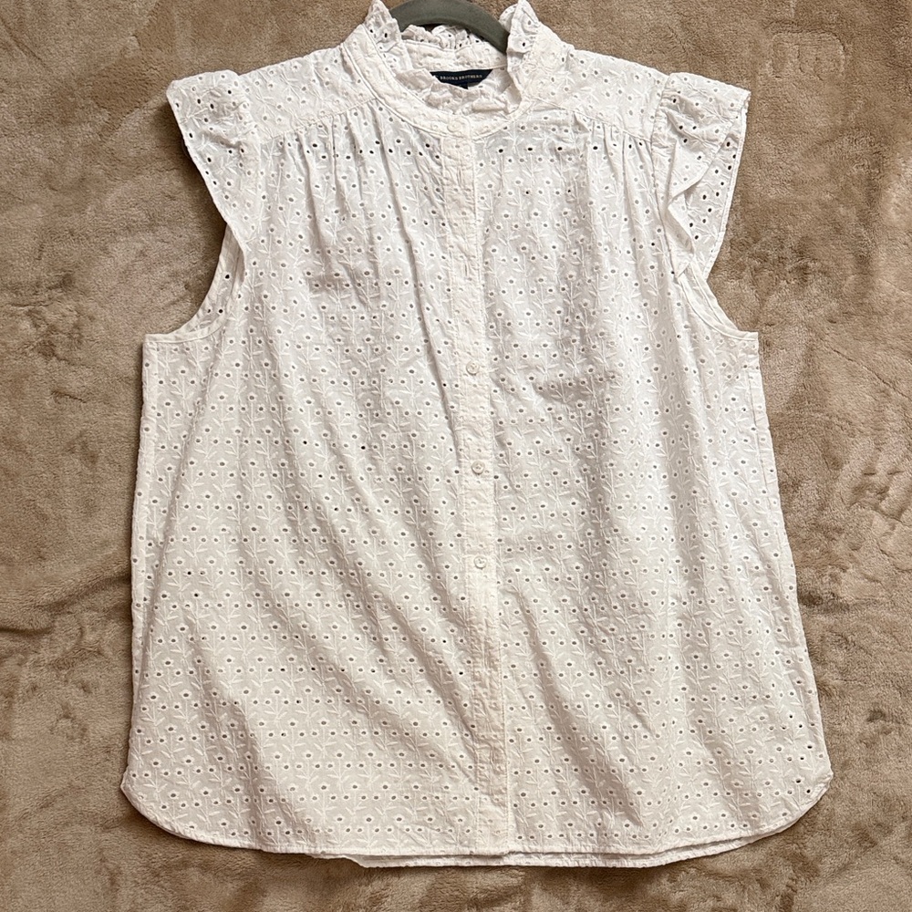 Brooks Brothers White Eyelet Ruffle Mock-Neck Camisole